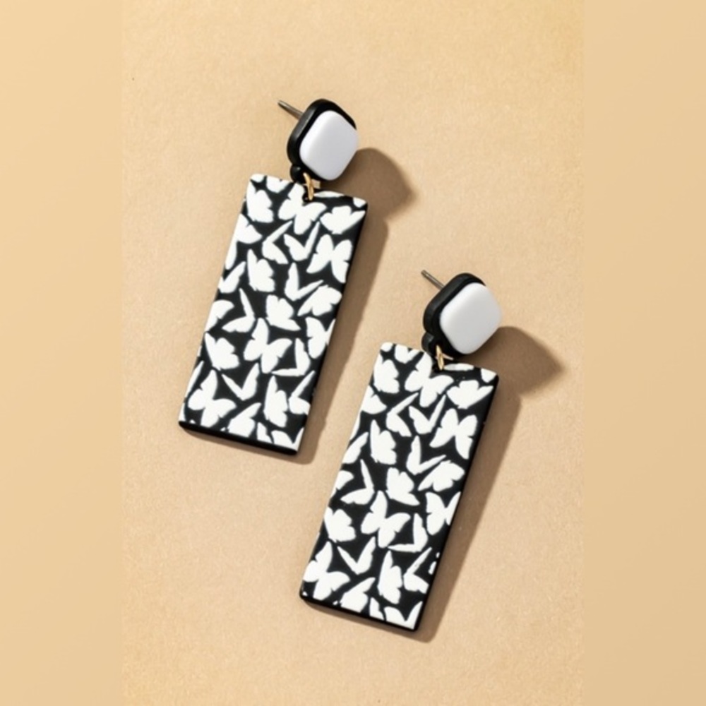 Black and white rectangular earrings